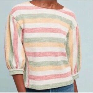 Anthro Current Air Abilene Striped Top Puff Sleeve Striped Size XS